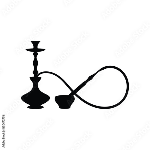 Black hookah silhouette with curved hose shisha pipe