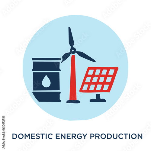 Domestic Energy Production Icon in Circle  Vector Symbol for Oil, Solar, and Trade