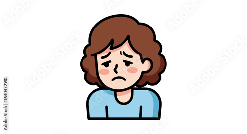 Illustration of a disheartened young woman expressing sadness and emotional distress with a cartoon style depiction showing a downturned expression