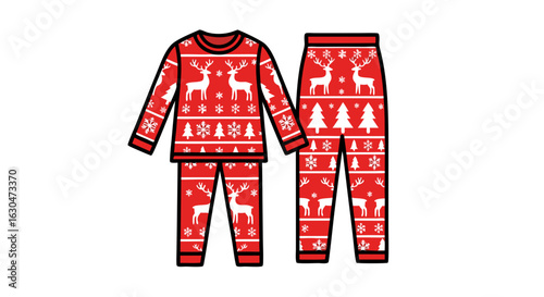 Festive holiday pajama set featuring classic christmas pattern with reindeer and snowflakes for a cozy winter night or holiday celebration