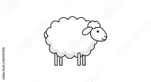 Stylized Sheep Illustration with Thick Outline and Simple Design Elements on White Background