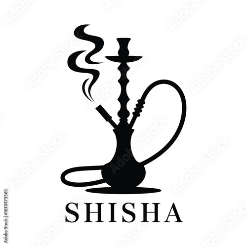 Black shisha pipe with smoke and text hookah waterpipe