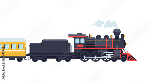 Illustration of a Vintage Steam Train with Passenger Car, a Symbol of Classic Railway Travel and Nostalgia