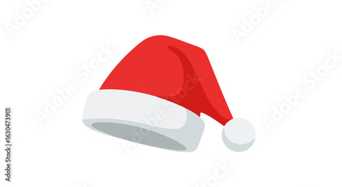 Festive cartoon santa hat emblem with fluffy pompom and soft brim perfect for christmas cheer and holiday celebrations