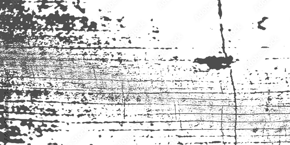 Obraz premium Grunge black and white pattern monochrome particles abstract texture. Background of cracks, scuffs, chips, stains, ink spots, lines. Dark design wood background surface. Gray printing element