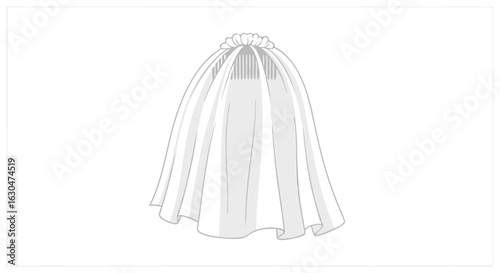 Elegant Single Tier Bridal Veil Illustration Featuring Delicate Flower and Comb Detail on a Clean White Background