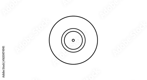 Minimalist vinyl record outline in a circular design symbolizing classic music and vintage audio equipment illustrating a timeless artistic form