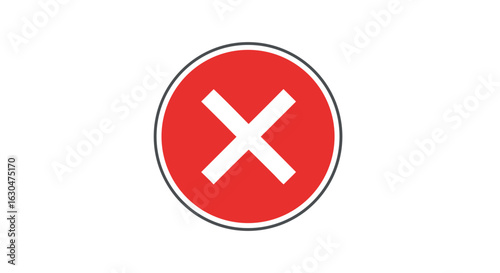 Striking red circle displaying a prominent white cross, perfect for indicating denial, deletion, or negative consequences in a sleek and modern design