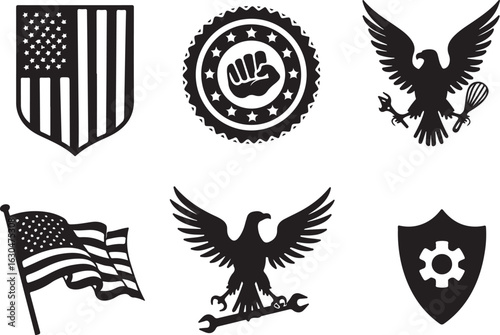 Patriotic symbols and industrial icons for national pride and strength