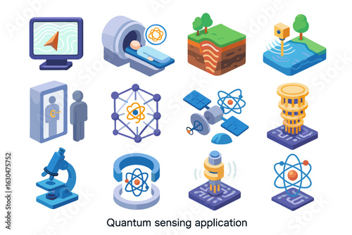 Icon imaging survey material scanning icons environmental monitoring vector quantum sensing detection