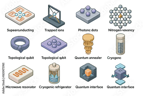 Superconducting cryogenic centers sensing topological quantum vector icons annealers chips icon resonators