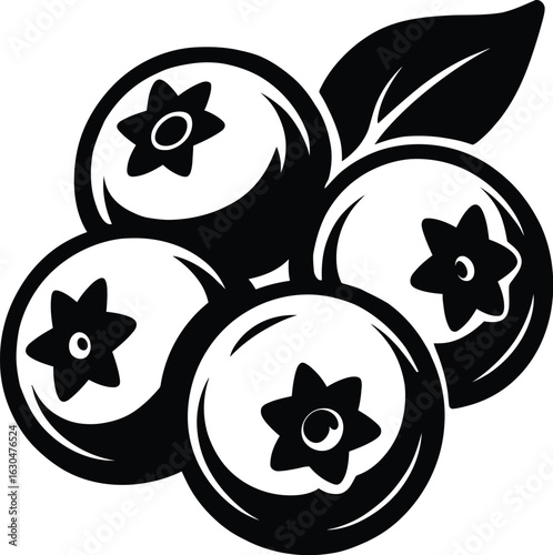 Black and White Vector Icon of Blueberries