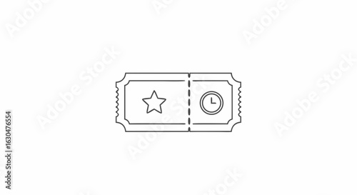Minimalist Ticket Icon Design Featuring Star and Clock Symbol Representing Event Timing150 characters