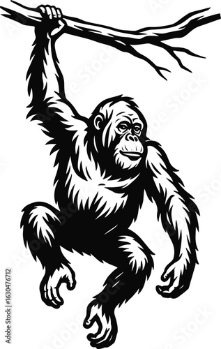 Black and White Vector Icon of an Orangutan