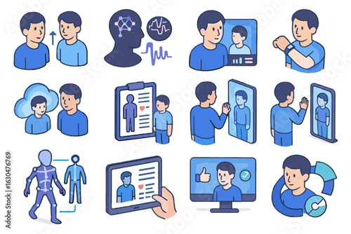 Twin icon processing live digital modeling feedback report vector virtual smart