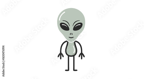 Simple alien cartoon character illustration with large eyes and slender limbs isolated against a white background showing its funny design