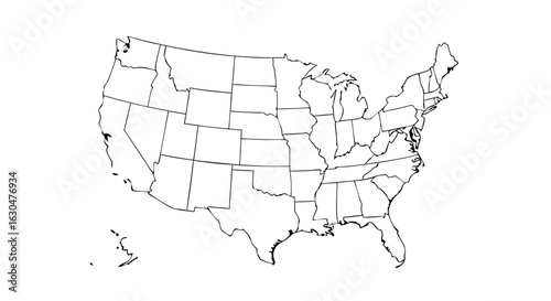 Outlined United States Map Showing State Borders in Simplistic Black and White Style