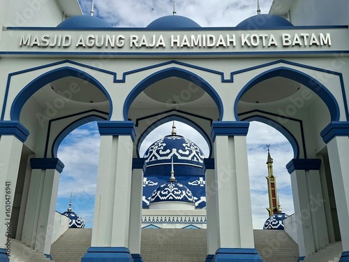The magnificent and sturdy gate of the Grand Mosque of Batam, Indonesia