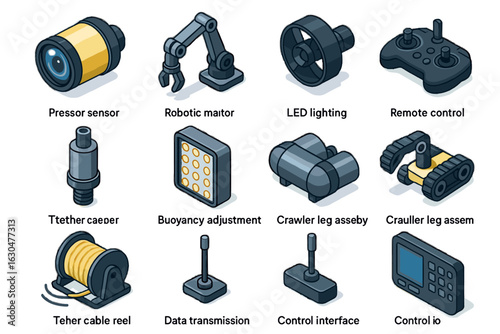 Camera module control robotic icons data robot underwater sonar reel vector sensor