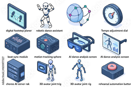 Dance sphere database tempo vector motion rack ai joint robotic icon adjustment