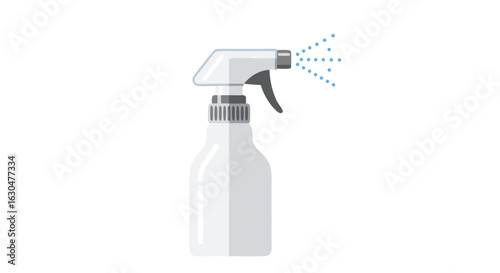 Minimalist illustration of a spray bottle dispersing liquid, ideal for demonstrating cleaning or gardening product utility within domestic household