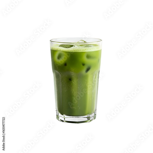 Refreshing Iced Matcha Latte in Glass.