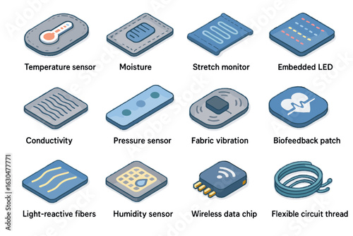 Patch thread smart icon detector data strip sensor fibers fabric conductivity vector