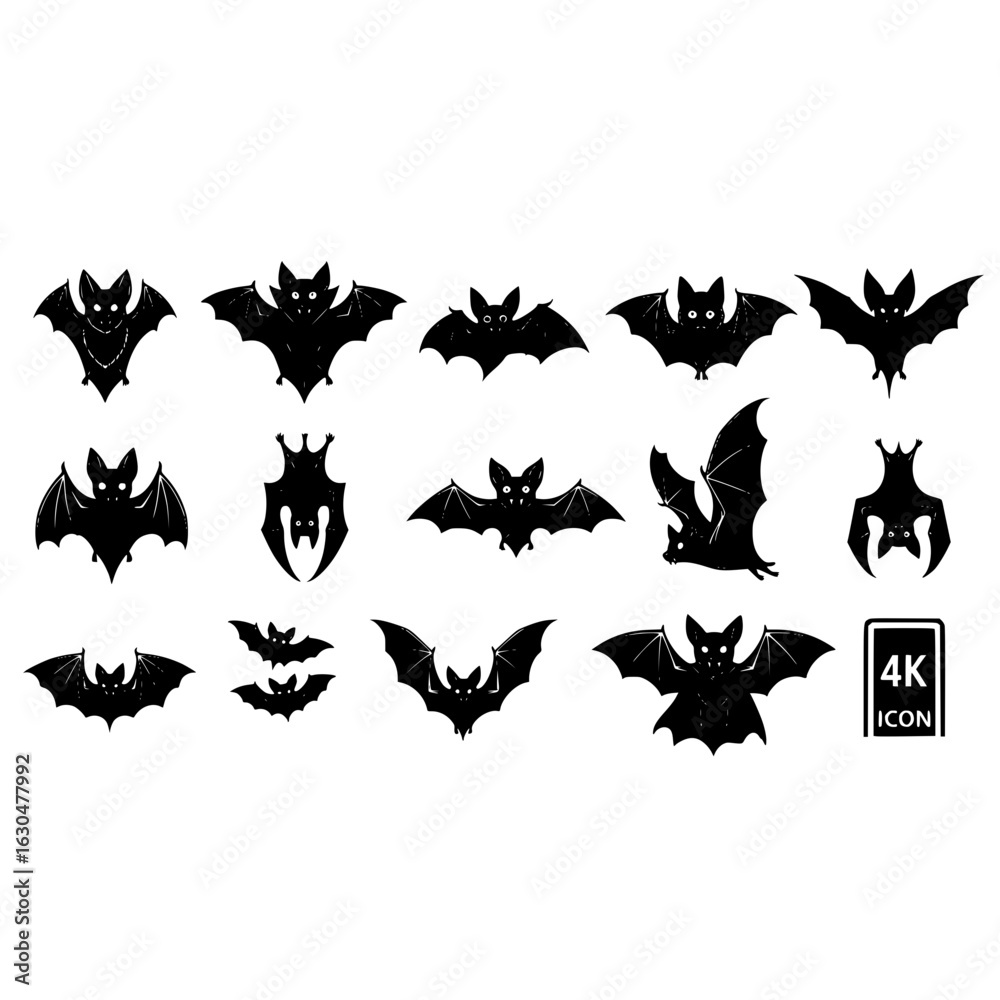 Fototapeta premium Bat silhouette vector illustration collection, halloween bat vector graphics, black bat icon set and design
