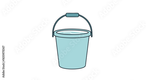 Illustration of a light blue bucket filled with clean water on a white surface for design element needs