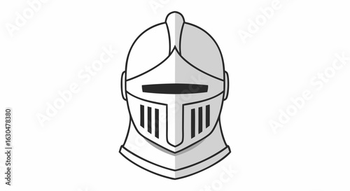 Stylized knight helmet illustration with clean lines and a simplified aesthetic design concept of protection and medieval times