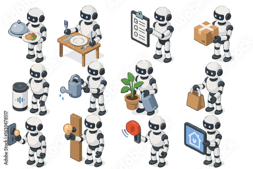 Control package vector butler icon delivery home table door unlocking security robot