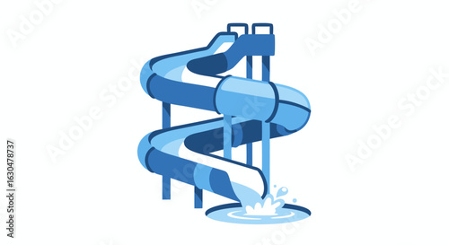 Captivating water slide illustration, a vibrant aquatic park attraction for summer escapades and playful entertainment featuring shades of blue and