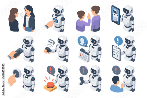 Robot ai command automatic system gesture butler voice vector icon manual emergency