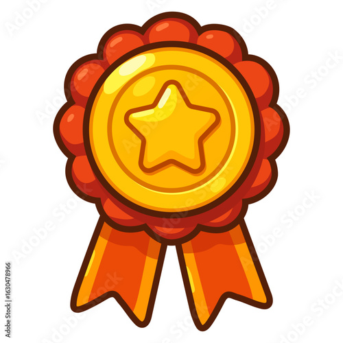 Cartoon Gold Star Medal Ribbon Icon