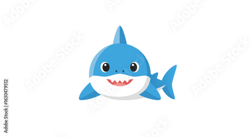 Delightful cartoon portrayal of a baby shark character, emphasizing its endearing and approachable appearance with bright colors and a cheerful