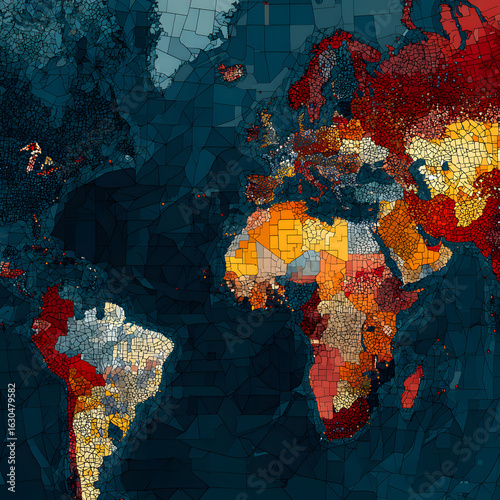 Colorful Geometric World Map with Abstract Polygonal Design