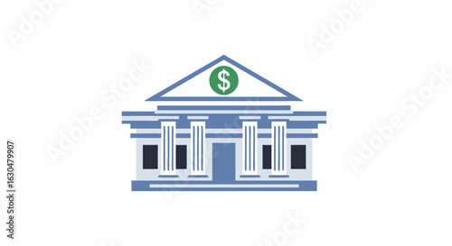 Flat design illustration of a classic bank building symbolizing finance and security, emphasizing financial concepts and institutional stability