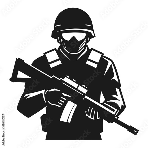 Soldier Silhouette Vector – Military Rifle Pose Illustration

