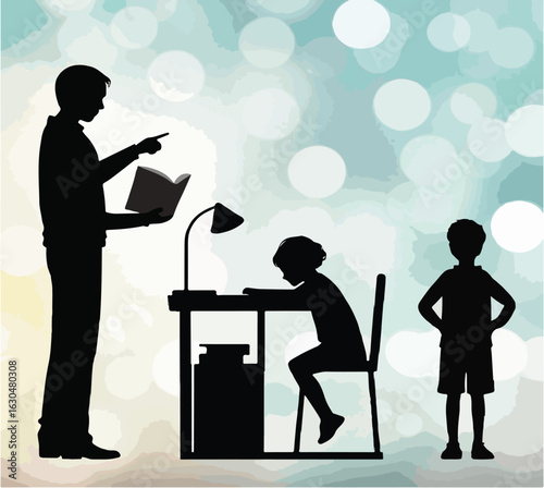 Father Helping Children with Homework