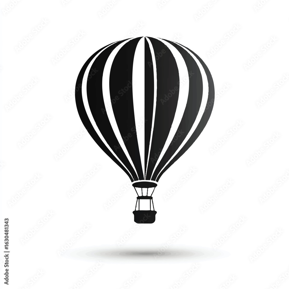 Obraz premium Black and white hot air balloon icon symbol of adventure and travel flying in the sky ready for takeoff graphic resource