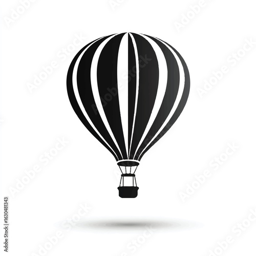 Black and white hot air balloon icon symbol of adventure and travel flying in the sky ready for takeoff graphic resource