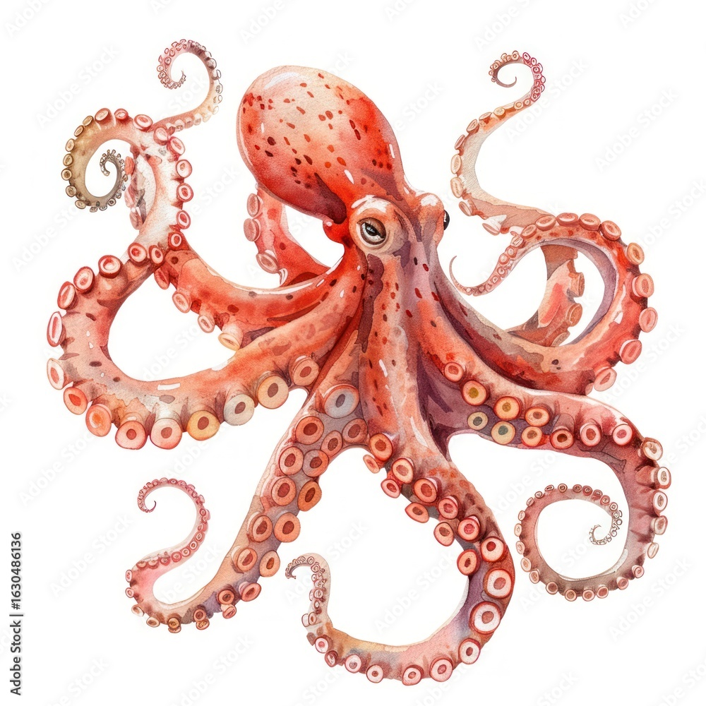 Fototapeta premium Vibrant octopus watercolor illustration