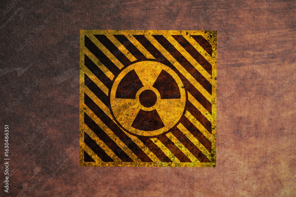 Obraz premium Radioactive sign on brown textured background, banner design. Radiological pollution