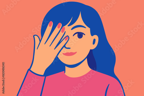 Portrait of a Girl With Blue Hair and Blue Eyes, Pink Nails and Lips Covering Her Eye and Nose’ becomes ‘Image of a Female With Blue Locks and Blue Peepers, Pink Nail Polish and Lip Color Concealing
