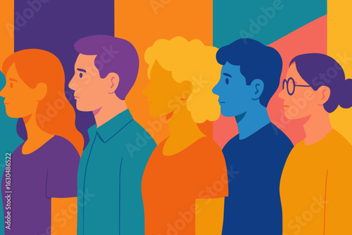 Concept banner of diverse people standing together in silhouette