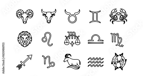 Zodiac signs astrology horoscope symbols collection aries taurus gemini cancer leo virgo libra scorpio 100