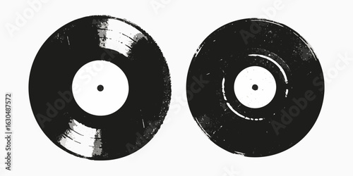 Two grunge style vinyl records on a white background