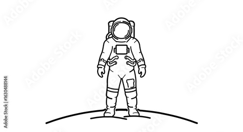 Astronaut standing on moon surface vector illustration space exploration and science outline drawing design 100