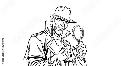 Wallpaper Mural Cartoon detective investigating with magnifying glass in black and white line art illustration style design Torontodigital.ca