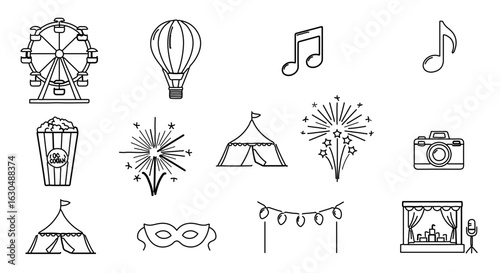 Carnival festival celebration icons vector illustration design for graphic and web design elements set drawing
